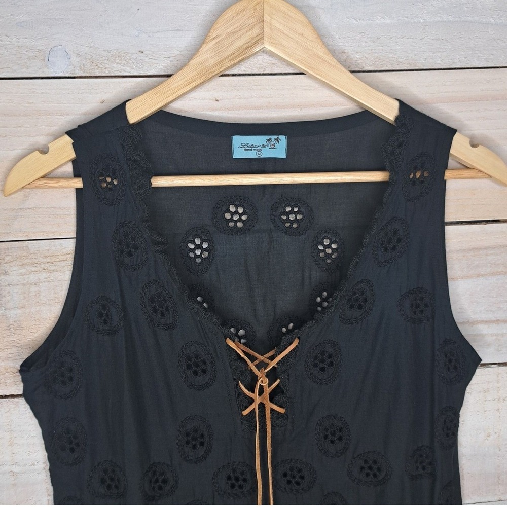 Handmade Black‎ Eyelet Sleeveless Dark Coquette Embroidered Top Women's Medium